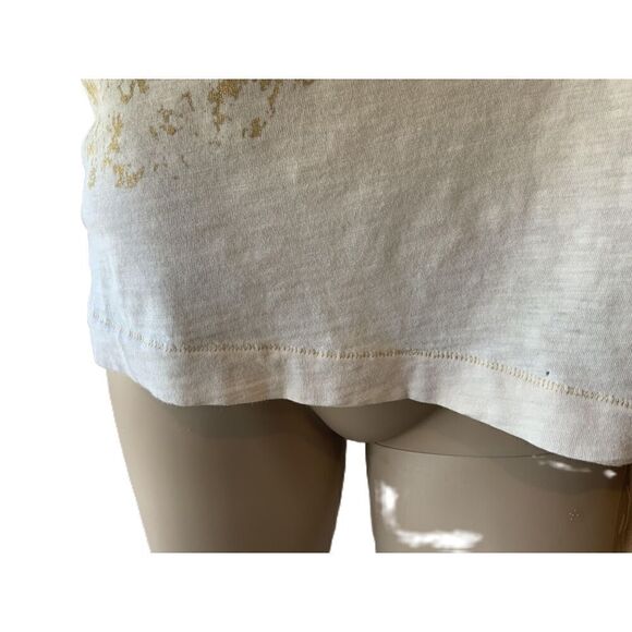 Ann Taylor Beige & Gold Glitter Short Sleeve Scoop Neck Printed T-Shirt Size PM - Picture 4 of 12
